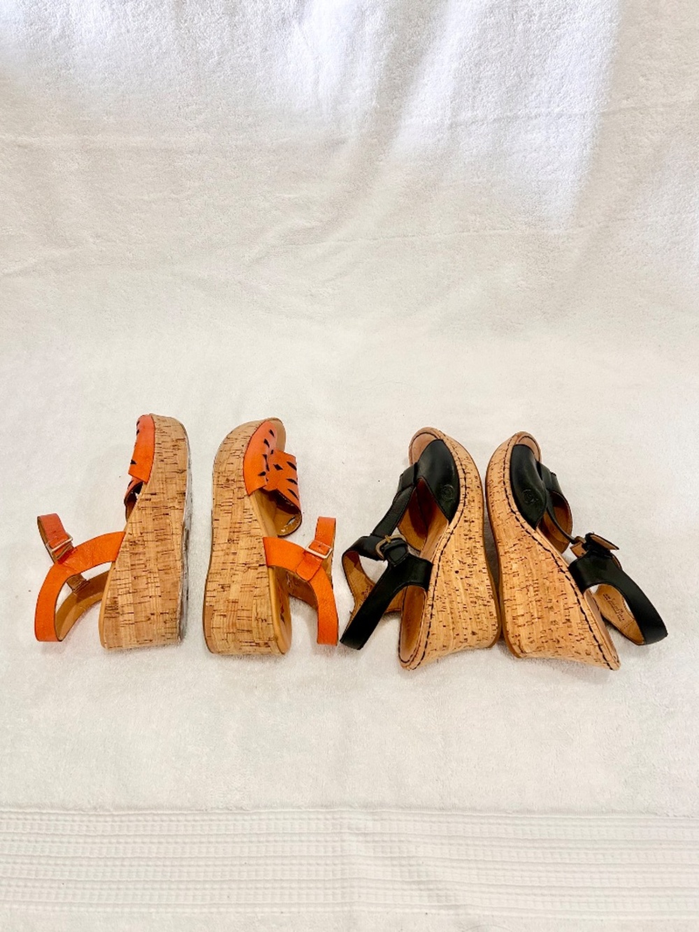 Born Black T-Strap Wedge and Korks Orange Sandals Lot of 2 Sandals - Picture 7 of 8